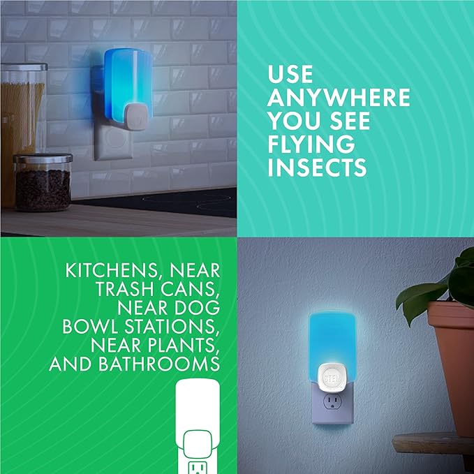 STEM Flying Insect Trap - Indoor Fruit Fly & Gnat Catcher for Home, Kitchen & Any Room, Attracts & Traps Bugs, Soft Blue UV Light - Includes 2 Plug-in Devices & 4 Cartridges