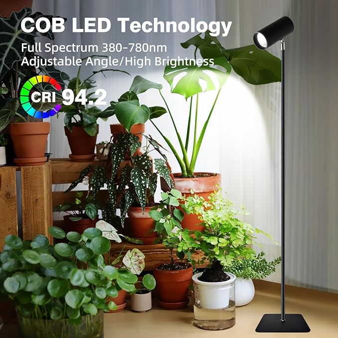 30W Full Spectrum Grow Light, 5000LM High PPFD&CRI COB LED Floor Lamp with 6/8/12H Timer, Adjustable Height (28"-83") & Angle, Grow Lights for Indoor Plants, Succulents & Flowers (6000K Daylight)