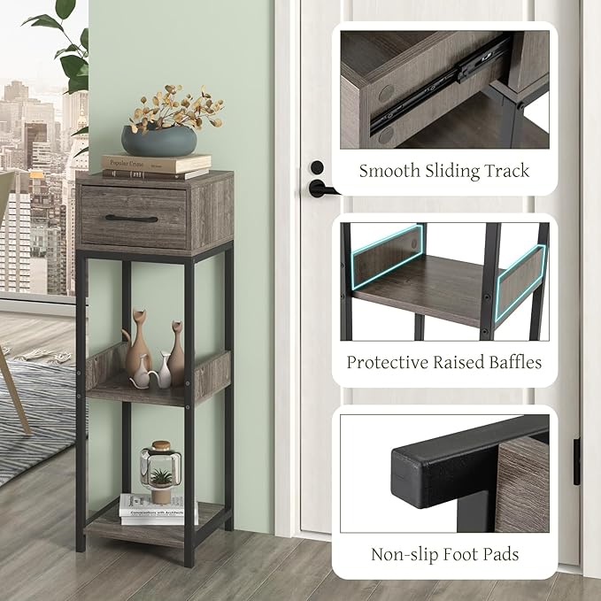 Giantex 3 Tier Tall Plant Stand Indoor, 36 Inch Corner Plant Holder with Drawer & Metal Frame, Modern Plant Shelf for Multiple Flower Pots, Square Plant Tables for Balcony, Living room, 2 Pack
