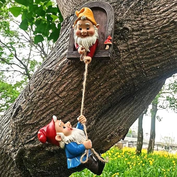 Climbing Gnomes Tree Faces Decor Outdoor for Yard - Cute Gnome Garden Statue Art Resin Dwarf Sculpture for Yard Outdoor Decoration Ornaments