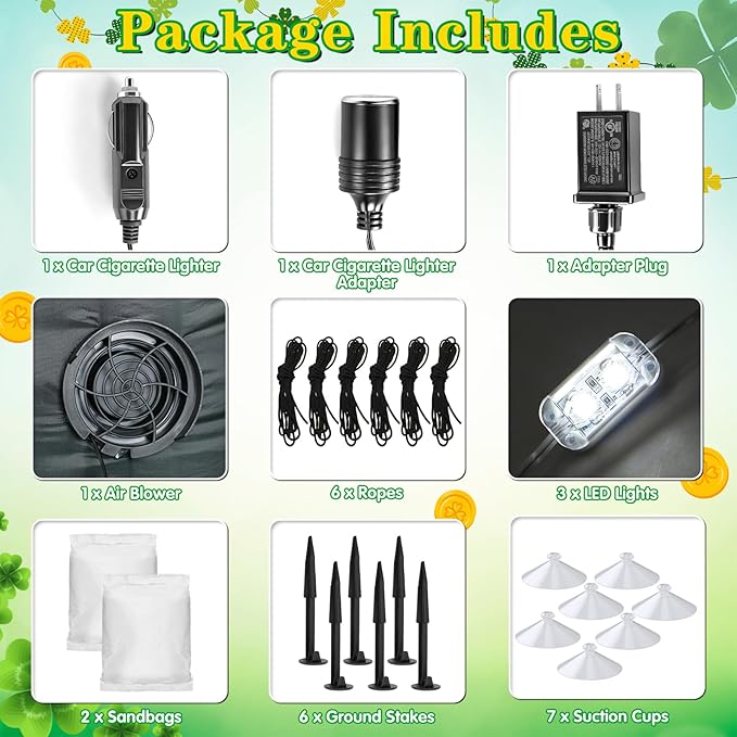 5FT St Patricks Day Inflatables Outdoor Decorations Car Roof Decoration Blow Up Leprechaun Hat Decor with Built-in LED Lights for Vehicle Yard Lawn Garden Outside Indoor Holiday Party