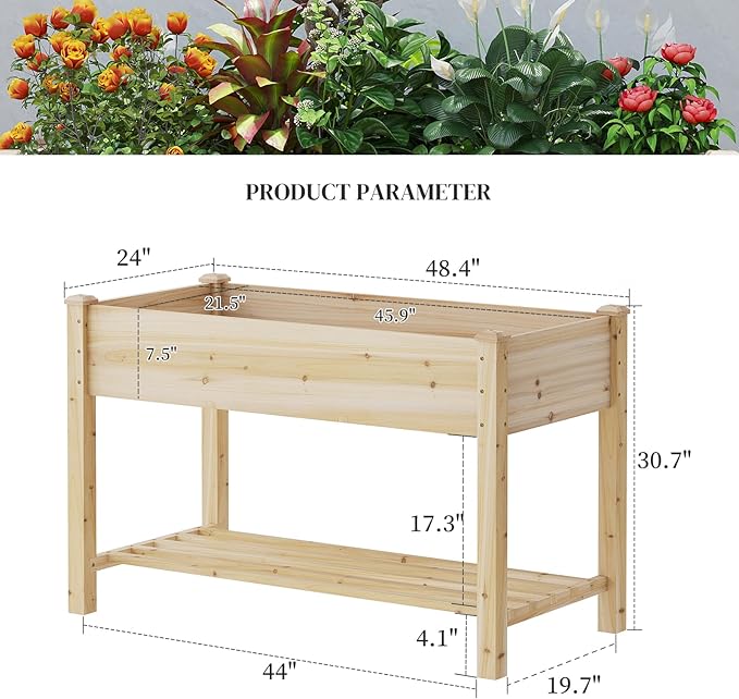 Wooden Raised Garden Bed, Planter Box with Legs, Raised Planter -Grow Herbs and Vegetables Outdoors – Naturally Rot-Resistant - Unmatched Strength Lasts Years (Natural-M)