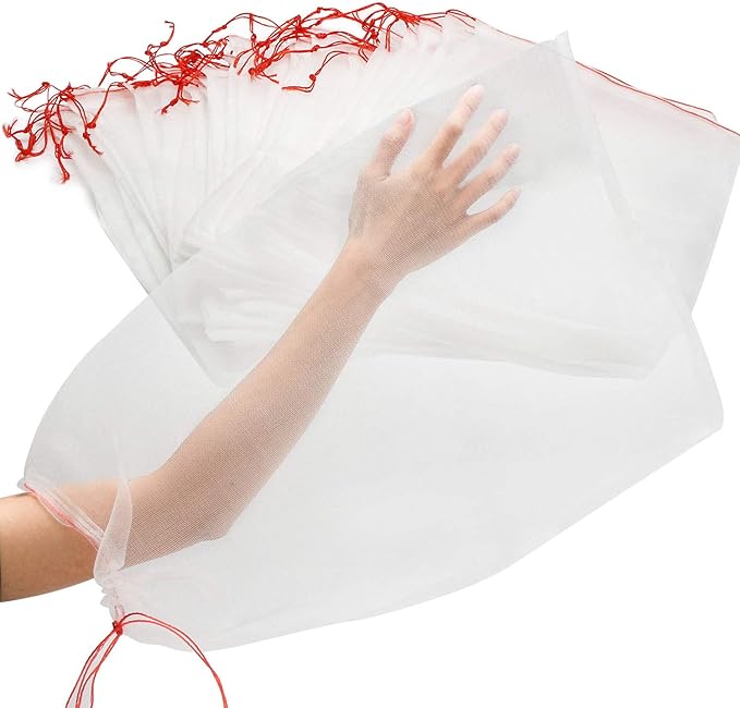 Mesh Fruit Protector Bags, 50 PCS 14x21 Inch Large Fruit Bags for Fruit Trees, Durable Garden Barrier Netting Bag Protect Watermelon Cantaloupe Mango Apricot from Insect Pest Bird