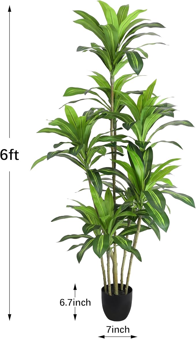 Waoops Artificial Trees 6Ft Dracaena Fragrans Faux Trees with 8 Heads Floor Plants for Living Room Decor Fake Silk Plants for Home Decor Indoor Potted Plants Office Garden Outdoor…