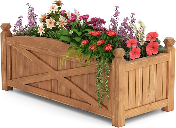 HAPPYGRILL Wooden Raised Garden Bed, Solid Wood Gardening Plant Container w/Drainage Holes for Flower Vegetable Fruit, Outdoor Elevated Planter Box for Patio Garden Yard Balcony (36”x 16”x 15”)