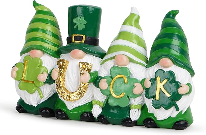 Hodao Luck St Patrick's Day Gnomes Decorations Beard Elf Decor Home Table Ornament Decor Dwarf Figurines for St. Patrick's Day Gifts Green Irish Handmade Gnome Decorations