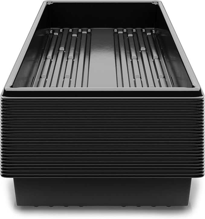 Yield Lab 10x20 Inch Black Plastic 25 Pack Plant Propagation Tray – Growing Trays for Garden, Planting, Seedling, Soil & Hydroponic Horticulture - Microgreen Trays Grow Plants - No Drain Holes