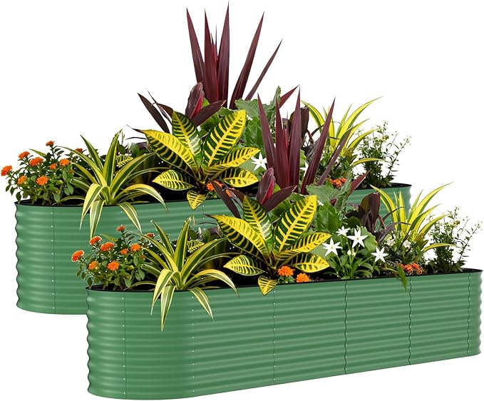 2 Pack Galvanized Raised Garden Beds - 8x4x2ft Planter Box for Vegetables, Flowers, Rust-Resistant Garden Box, Easy Assembly Raised Beds, Durable Planters for Outdoor Plants, Green