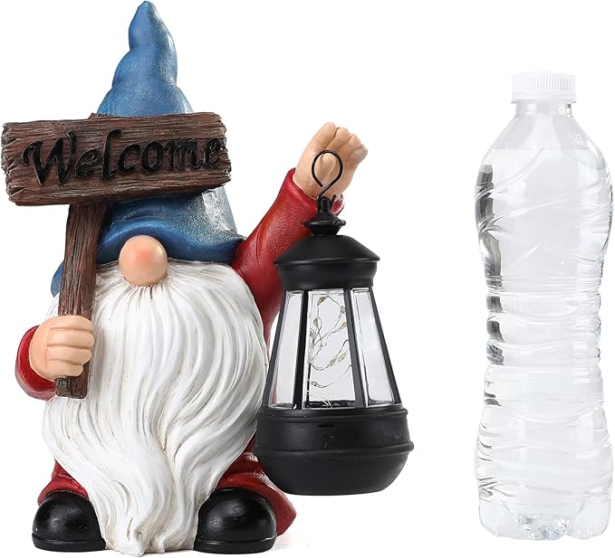 Garden Gnome Outdoor Decoration Solar Gnomes Statue with Lantern LED Lights,Terrace Courtyard Lawn Patio Porch Fall Decoration Halloween Christmas Housewarming Gift for Mom Women, Gnome Blue