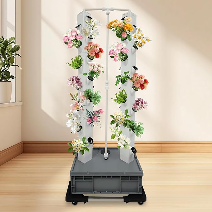 Hydroponic Growing System, 56-Plant Hydroponic Tower Outdoor Indoor Garden Vertical Planter Germination Kit with Water Pump, Intelligent Water Circulation & Timer Function for Gardening Lover (Black)