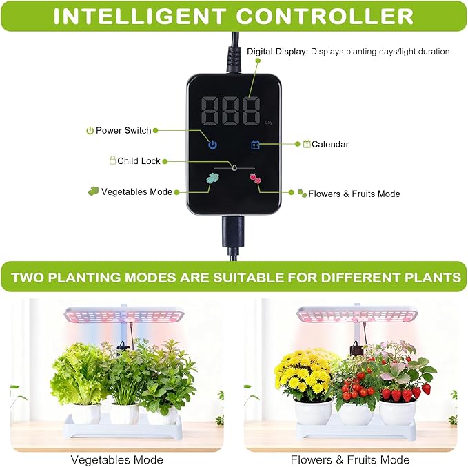DRYADES Indoor Garden Led Grow Light, Full Spectrum LED Grow Lamp for Indoor Plants with Intelligent Controller, Height Adjustable, Ideal for Home Desk Plant Lighting (White, 16 * 6.3 * 7.1 inch)