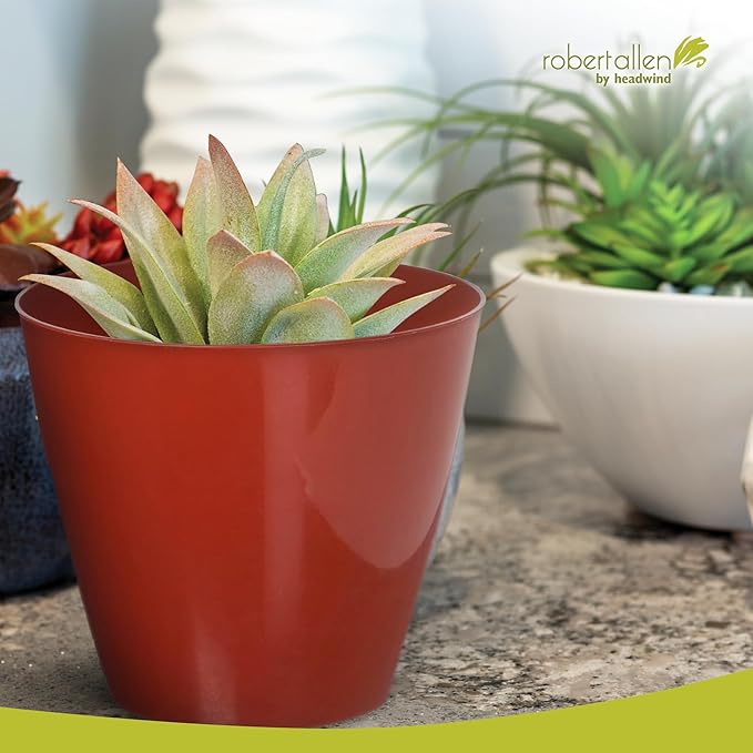 Headwind Charlevoix Planters– 6" 2 Pack Plastic Plant Pot in Brick Red, Indoor & Outdoor Pots for Plants with Drillable Drainage Hole, Decorative Plant Pot, Flower Pots Outdoor for Garden