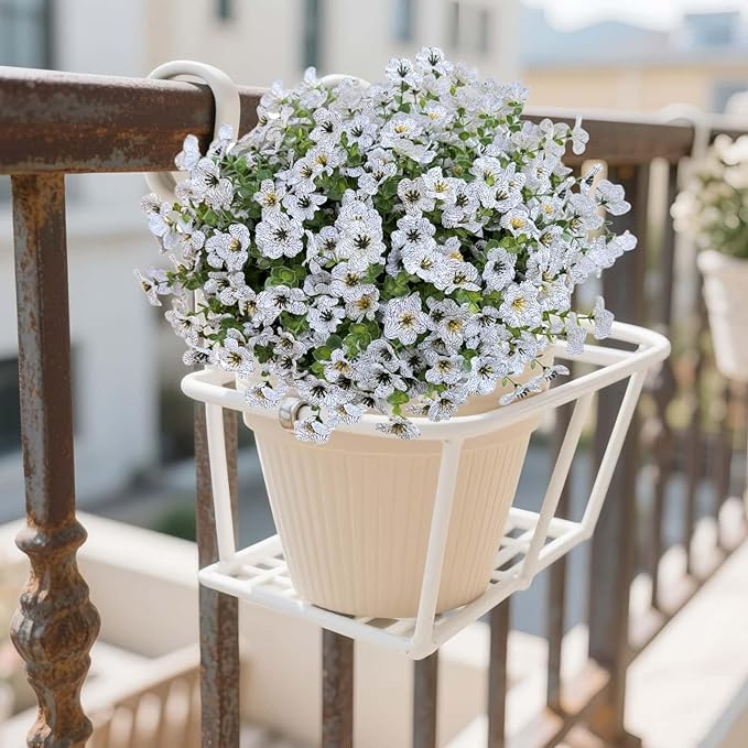 XccJLYB Artificial Flowers Outdoors UV Resistant Fake Plants, 12 Bundles Silk Daisy in Pots for Porch Patio Garden, Faux Potted Home Decor for Outside (White)