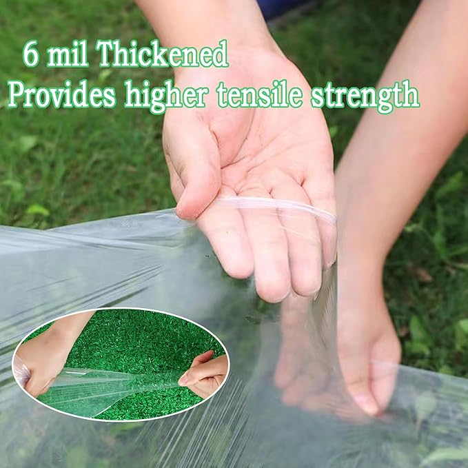 6.5FTx10FT Greenhouse Plastic Sheeting, 6 Mil Thick Clear Polyethylene Film, Waterproof Wind Frost Dust UV Resistant Green House Plastic Covering for Outdoor Plant, Garden, (6.5ft x 10ft)
