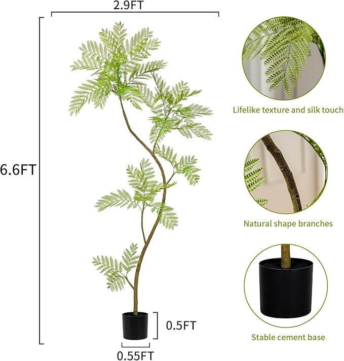 Bailikang 6.6FT Artificial Tree Fake Jacaranda Tree,Faux Tall Tree Lifelike Green Leaves Large Plants Indoor Fake Trees for Home Decor