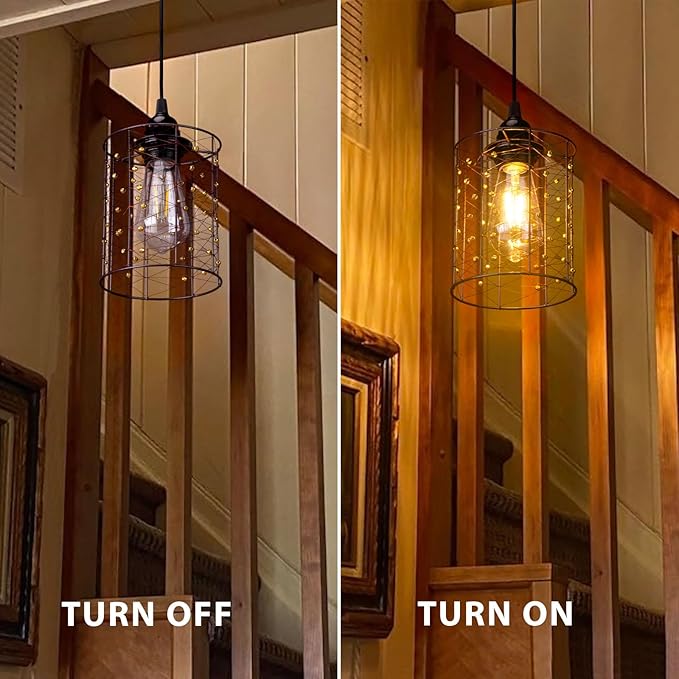 Battery Operated Hanging Outdoor Chandelier, Battery Power 5′′×6′′ Pendant Light, Gazebo Lights Outdoor, 4 AA Batteries, for Gazebo, Pergola, Porch, Patio, Indoor Outdoor Decor Lighting (2)