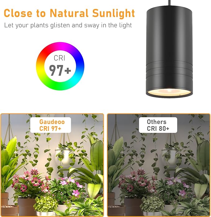 40W Plant Lights for Indoor Growing, Hanging Plant Lamp for Indoor Plants, Large Tall Plant, Garden, Flowers, Greenhouse, with Timer and 15ft Braided Power Cord, 3000K Full Spectrum, Aluminum Black