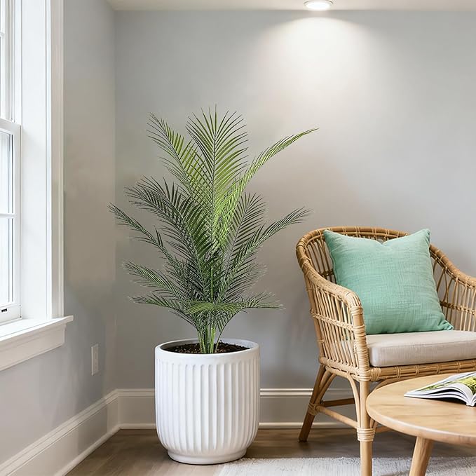 Artificial Palm Tree 4FT Fake Palm Tree with 15 Trunks Perfect Faux Dypsis Lutescens Plants in Pot for Indoor Outdoor House Home Office Garden Modern Decor Housewarming Gift (2Pack)