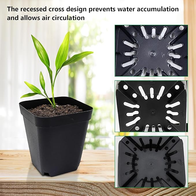 RooTrimmer Square Nursery Pots 3" 120Pcs Deep Succulent Plastic Pots Small Flower Planter Seeds Starter Germination Pots with Drainage (Black,2.7Inches,120Pcs)