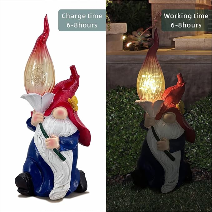 Generic Garden Gnome Statues Solar Outdoor Decor Hold Torch Waterproof LED Lights Gnomes Sculpture for Outside Lawn Patio Yard Ornament, Red