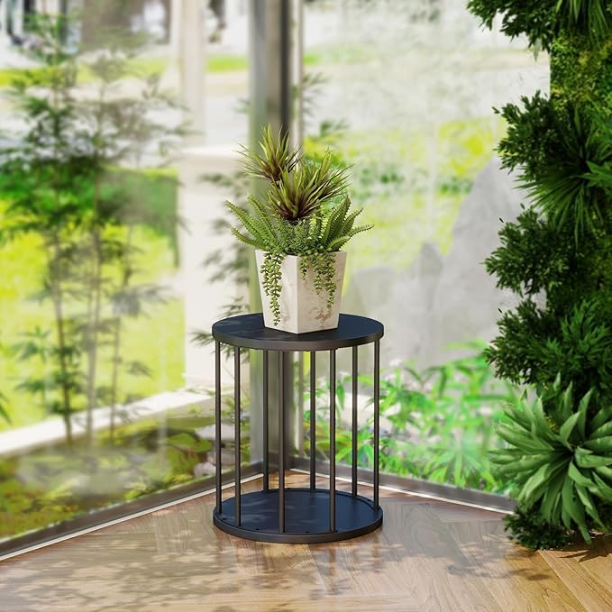 Leinade Plant Stand Indoor,small plant stool,Flower Pot Corner stand holder,Mid Century Heavy Duty Metal Tall Home Decor,Modern Round End Table,Small Rustic Display Stand for Living Room,Bedroom(Black,14In)