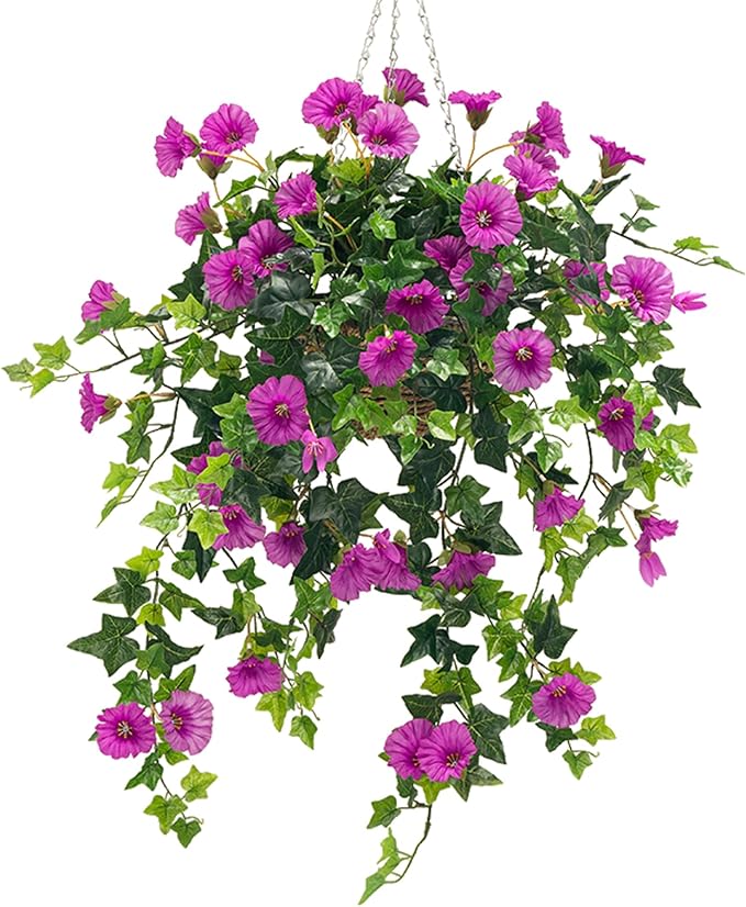 Ttranewsoo Artificial Flowers Faux Outdoor Plants Artificial Petunias for Outdoors Uv Resistant Fake Petunias Plants Hanging Flower Patio Decor Outside Basket Realistic Silk Plant No Pot(Purple 2pcs)