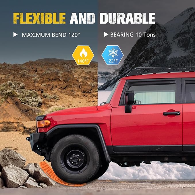 BUNKER INDUST Gen 7th Traction Boards with Mounting Kit, Pair Offroad Recovery Tracks with Jack Base for 4X4 Jeep Truck Tire Traction-Sand,Mud, Snow Ramps (Orange)
