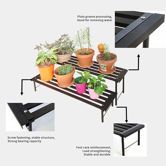OUTEROOM Metal Plant Stand, Rust-proof Aluminum Flower Pot Stand, Plants Display Stands Decoration Racks for Living Room Balconies and Gardens (90 Ebony)