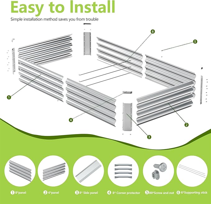2PCS 6x3x1FT Galvanized Raised Garden Bed Kit, Galvanized Planter Raised Garden Boxes Outdoor, Large Metal Raised Garden Beds for Vegetables-Silver
