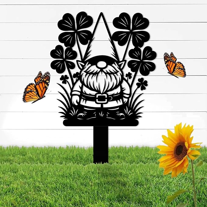 Magilab Personalized Iron Yard Stake - Christmas Cute Gnome Dwarves Decor, 8-Inch Black Metal Garden Sign for Outdoor (Style J)