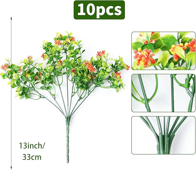RECUTMS Artificial 10 Bundles Artificial Flowers UV Resistant Outdoor Plants Plastic Faux Greenery Shrubs for Indoor Outdoor Spring Decoration Wedding Home Garden Kitchen Office Table (Mix Colors