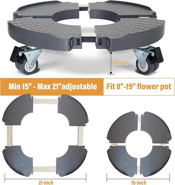 DOFIMATE 2 Pack Rolling Plant Stand with Wheels,15-21’’Adjustable Heavy Duty Plant Caddy with Wheels for Indoor Outdoor Planter Dolly Lockable