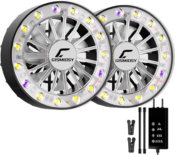 GISMIOSY Grow Lights for Indoor Plants, Full Spectrum Plant Grow Light with Plant Fan,Clip on Plant Lights for Indoor Growing with Timer and Dimmable,Suit for Plant shves and Plant Pot,2 Packs
