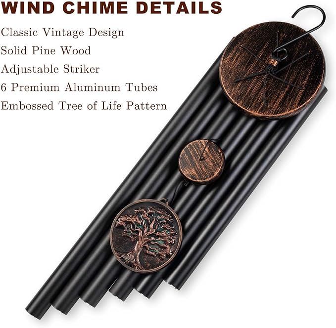 Gabzart Large Wind Chimes for Outside, 48" Vintage Tree of Life Deep Tone Wind Chime Outdoor Clearance with Heavy Tubes, Patio Porch Garden Decoration, Memorial Gifts for Women Men Mom