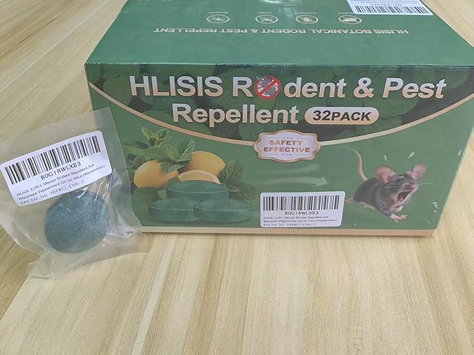 HLISIS 32PCS Mouse Rodent Repellent, Natural Mouse Repellent Peppermint Oil for Mice, Rats, Squirrels, Spiders and Pests, Keeps Pests Away Effectively from Garden & Home (Peppermint)