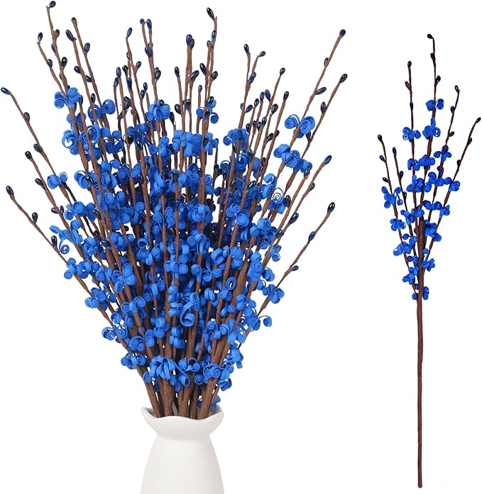 10Pcs 17.5'' Blue Long Stem Artificial Jasmine Flowers for Decorations Jasmine Fake Flowers Faux DIY Floral Art Plants Pussy Willow Branches for Wedding Bouquets Home Office Party Decor