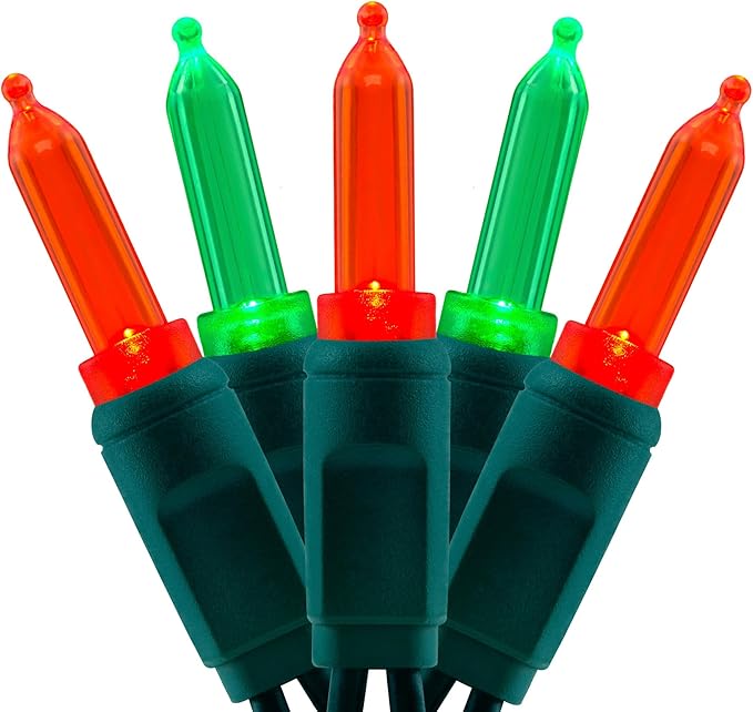 YULETIME 100 Red and Green One-Piece T5 LED Christmas Lights, 33 ft High Waterproof UL Certified Green Wire String Lights (Red & Green)