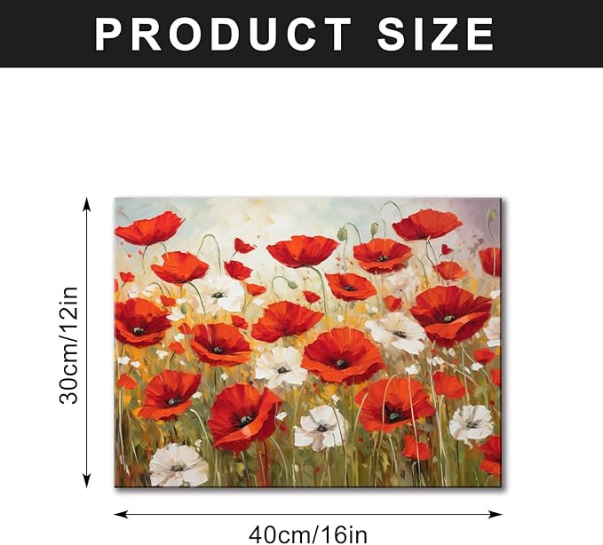 FUNHUA Flower Wall Art Red Floral Canvas Wall Art Flower Pictures Wall Decor Colorful Flower Canvas Painting Modern Artwork for Living room Bedroom Bathroom 12"x16" Framed