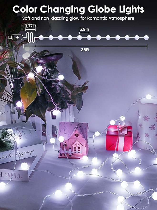 Smart Color Changing Easter Lights Outdoor Indoor, 33FT 66LED App Control RGB Globe Pastel String Light with Remote & Timer, Music Sync Twinkle Fairy Light for Girl's Bedroom Easter Decorations