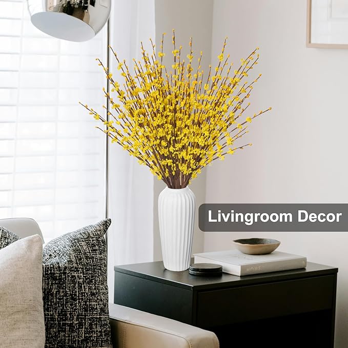 10 Pcs 29.5" Long Jasmine Artificial Flowers Yellow Fake Flowers Dried Fall Stems for Home Office DIY Floral Art Plant Wedding Fall Stems for Vases Party