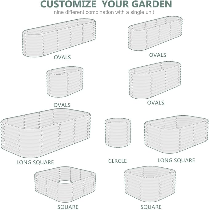 17" Tall 8x2ft Oval White Metal Planter Box for Outdoor Gardening 9-in-1 Modular Galvanized Raised Garden Bed, Heavy Duty Flower Beds, Porch Planters & Expandable Garden Beds Outdoor