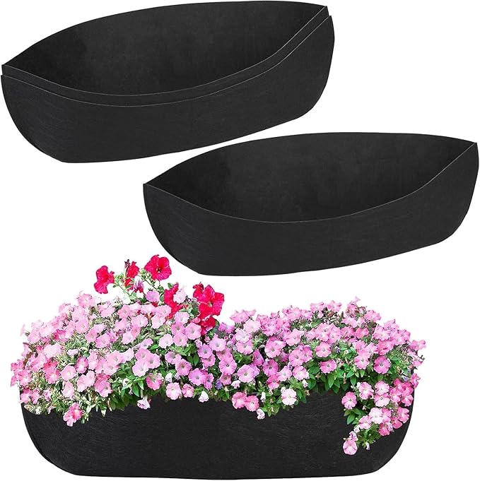Augshy 30 Inch Planter Liners for Window Box, 4Pcs Window Basket Liners Fabric Planter Liners Hanging Flower Box Liner Felt Trough Planter Insert Non-Woven Plant Liner Replacement for Garden Planters