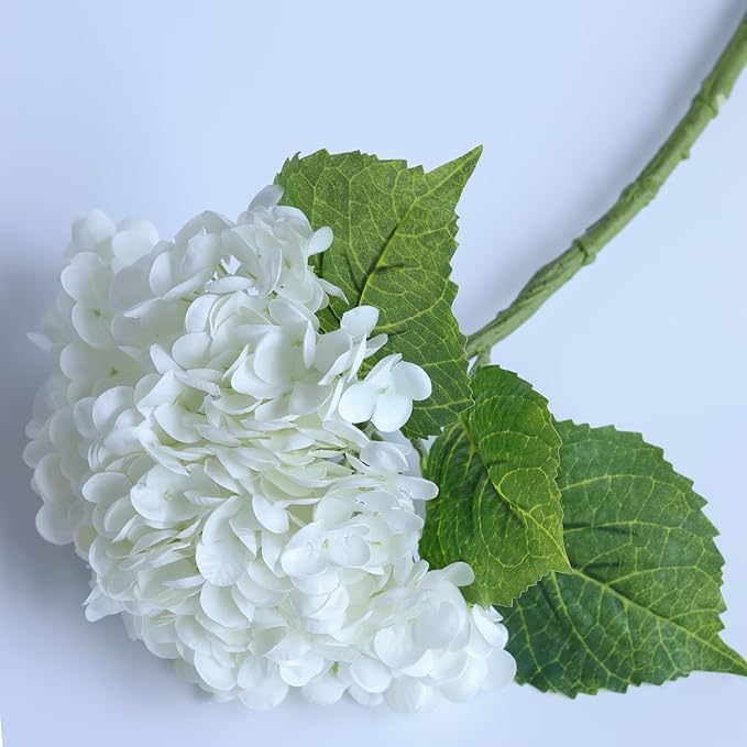 White Hydrangea Artificial Flowers - High-End 22.5cm Oversized Heads (4pcs) | Real-Touch Design | Perfect for Christmas, Weddings, Home Decor, Parties & Outdoor Use（White）