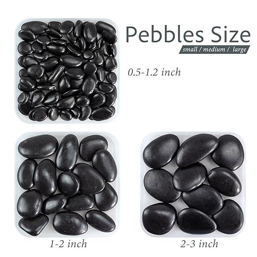 GreenVibe River Rocks for Landscaping, 40lbs Black Pebbles for Indoor Plants, 1-2 Inch Decorative Rocks for Planters, High Polished Stones for Vase Filler Fish Tank Garden