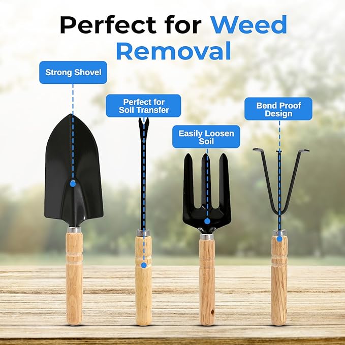 Scuddles 8-Piece Garden Tool Set with Heavy-Duty Tote Bag – Stainless Steel Gardening Tools with Wooden Handles, Non-Slip Grip, Gloves, Hand Rake, Trowel, Pruner & Sprayer for Planting & Landscaping
