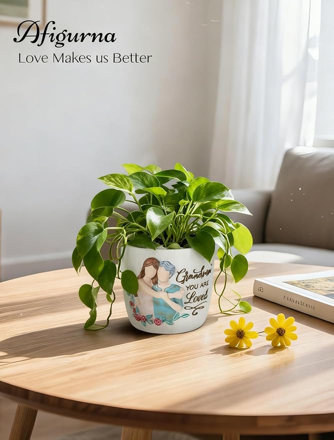 Afigurna Gardening Gift for Grandma: 5.3in Hand-Painted 3D Art Planter - Great Grandma Birthday Gifts from Granddaughter - Meaningful Gigi Present for Grandmother Christmas Mothers Valentines Day