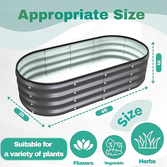 4x2x1 FT Raised Garden Bed, Metal Planter Box Outdoor, Planters for Outdoor Plants, Flower, Vegetables, Herbs (Dark Gray,1PC)