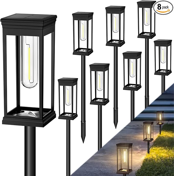 TEZKOLES 8 Pack Solar Pathway Lights Outdoor, IP65 Waterproof Solar Lights Outdoor ，Auto On/Off Walkway Landscape Lighting, Warm White LED for Garden, Yard, Driveway, Patio Landscape Decor