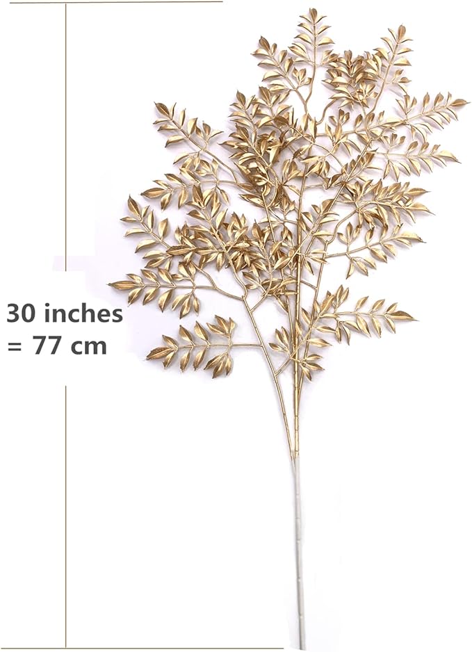CATTREE Gold Leaves Branches Artificial Plants for Christmas Decor 30" Tall 2 Pack, Fake Shrubs Simulation Golden Leaf Faux Indoor Outdoor Planter Filler Hotel Hall Wedding DIY Decoration