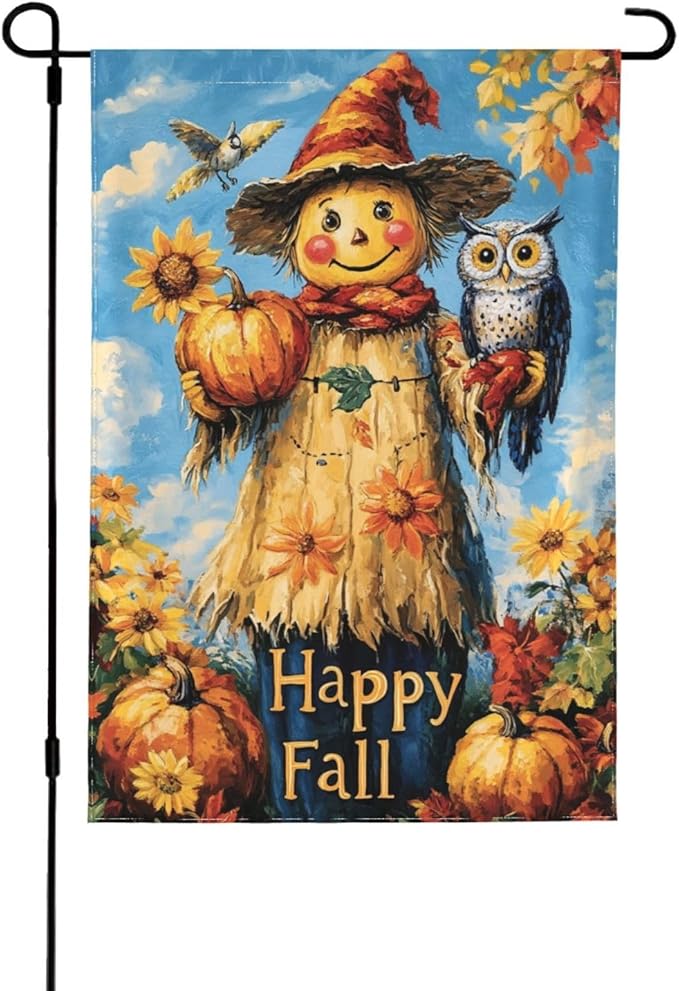 Happy Fall Garden Flag 12x18 Inch Double Sided All-Weather Polyester Outdoor Flag For Patio Lawn Yard And Garden Welcome Decor